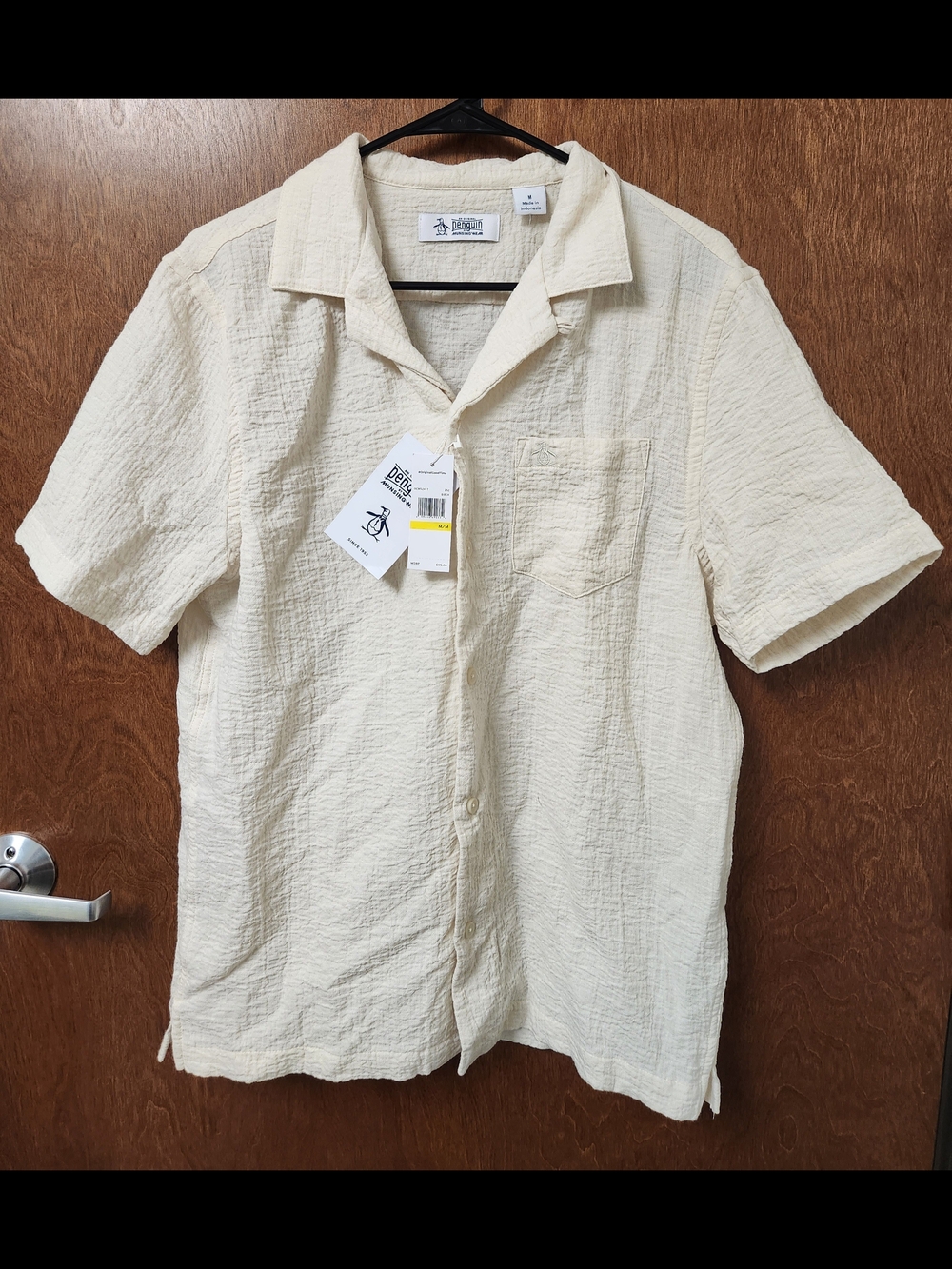 Original Penguin Cream Short Sleeve Seersucker Button-Down Shirt